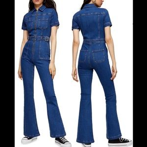 Stretch Denim Flare Leg Jumpsuit